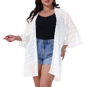 Plus Size Women's Summer Kimono Cardigans Half Sleeve Shrugs Open Front Casual Chiffon Tops