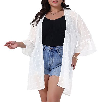 Plus Size Women's Summer Kimono Cardigans Half Sleeve Shrugs