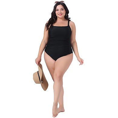 Women's Plus Size One Piece Swimsuit Padded Athletic Tummy Control Ruched Bathing Suit Swimwear