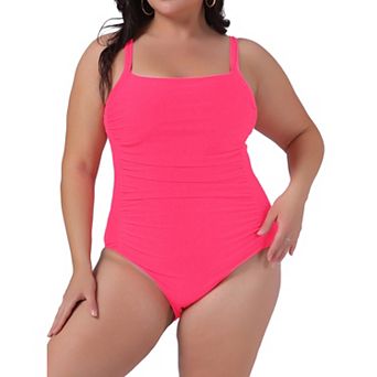 Women's Plus Size One Piece Swimsuit Padded Athletic Tummy Control Ruched Bathing Suit Swimwear