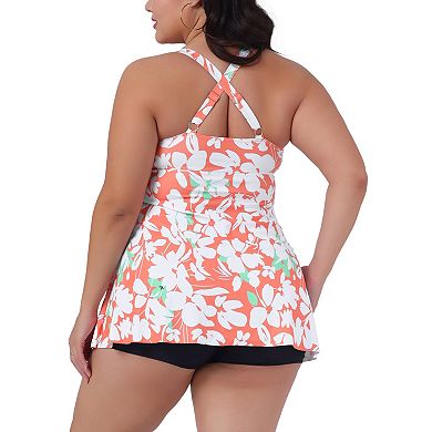 Plus Size Tankini Swimsuits for Women 2 Piece V Neck Floral Flowy Tops with Shorts Bathing Suits