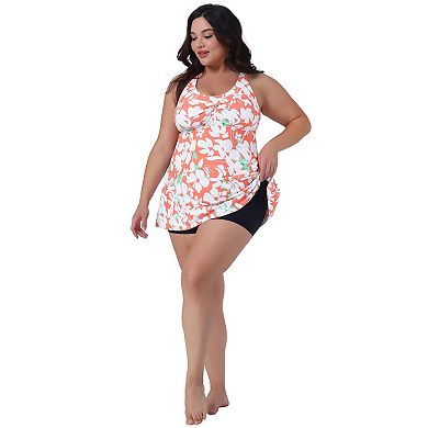 Plus Size Tankini Swimsuits for Women 2 Piece V Neck Floral Flowy Tops with Shorts Bathing Suits