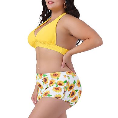 Women's Plus Size Sunflower Bikini 2 Piece Swimsuits High Waisted Halter Bathing Suit Sets