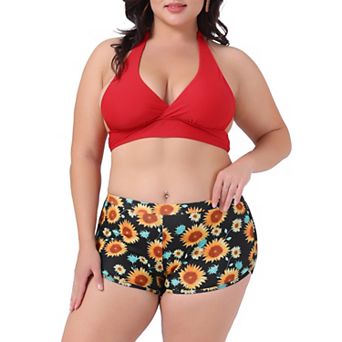 Women's Plus Size Sunflower Bikini 2 pc Swimsuits High Waisted Halter Bathing Suit Sets