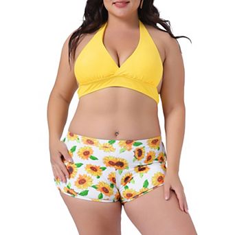 Women's Plus Size Sunflower Bikini 2 pc Swimsuits High Waisted Halter Bathing Suit Sets