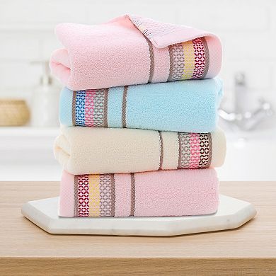 Hand Towels for Bathroom Cotton Striped Pattern Absorbent Soft Hands Face Towel 2 Pack