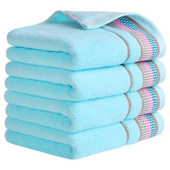 Hand Towels for Bathroom Cotton Striped Pattern Absorbent Soft Hands Face Towel 4 Pack