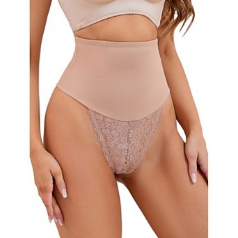 Women's Lace Tummy Control Underwear Thongs High Waist Hi-Cut Control Panties