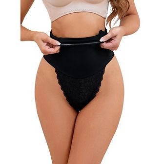 Women's Lace Tummy Control Underwear Thongs High Waist Hi-Cut Control Panties