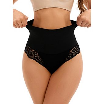 Women's Lace Trim Tummy Control Underwear Briefs High Waist Flatten Stomach Shaping Panties