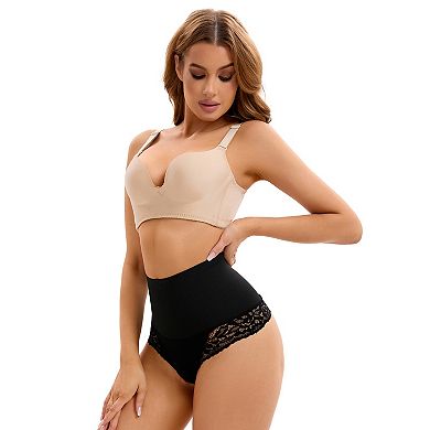 Women's Lace Trim Tummy Control Underwear Briefs High Waist Flatten Stomach Shaping Panties