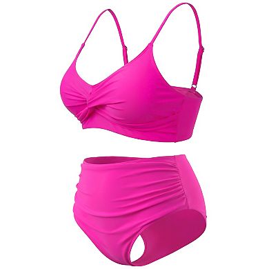 Plus Size Bikini Set for Women High Waisted V Neck Tummy Control Bathing Suit Two Piece Swimsuit