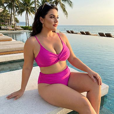 Plus Size Bikini Set for Women High Waisted V Neck Tummy Control Bathing Suit Two Piece Swimsuit