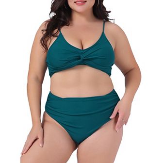 Plus Size Bikini Set for Women High Waisted V Neck Tummy Control Bathing Suit Two Piece Swimsuit