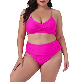 Plus Size Bikini Set for Women High Waisted V Neck Tummy Control Bathing Suit Two Piece Swimsuit