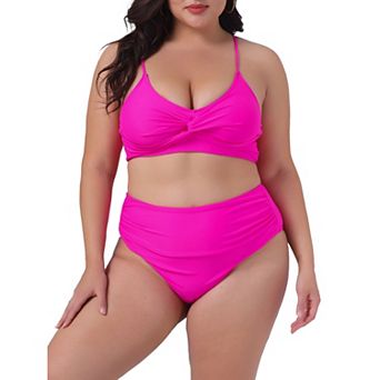 Plus Size Bikini Set for Women High Waisted V Neck Tummy Control Bathing Suit Two Piece Swimsuit