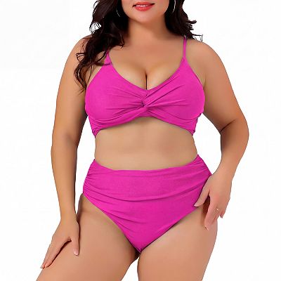 Plus Size Bikini Set for Women High Waisted V Neck Tummy Control Bathing  Suit Two Piece Swimsuit