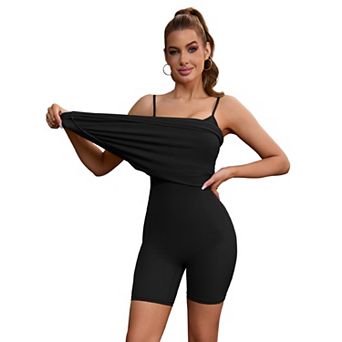 Women's Shapewear Dresses Buit in Bra Adjustable Spaghetti Straps Layered Full Slips Bodycon Dress
