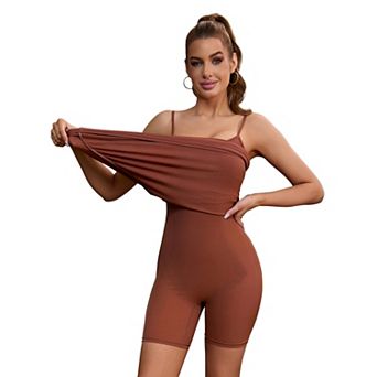 Women's Shapewear Dresses Buit in Bra Adjustable Spaghetti Straps Layered Full Slips Bodycon Dress