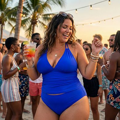 Women's Plus Size Tankini Swimsuit Two Piece Halter Swimdress Bathing Suits with Bikini Bottom Beach