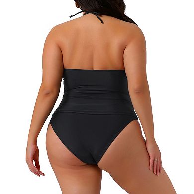 Women's Plus Size Tankini Swimsuit Two Piece Halter Swimdress Bathing Suits with Bikini Bottom Beach