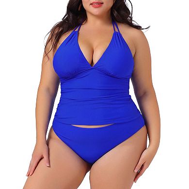Women's Plus Size Tankini Swimsuit Two Piece Halter Swimdress Bathing Suits with Bikini Bottom Beach