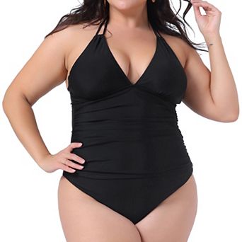 Women's Plus Size Tankini Swimsuit Two Piece Halter Swimdress Bathing Suits with Bikini Bottom Beach