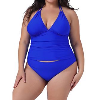 Women's Plus Size Tankini Swimsuit Two Piece Halter Swimdress Bathing Suits with Bikini Bottom Beach