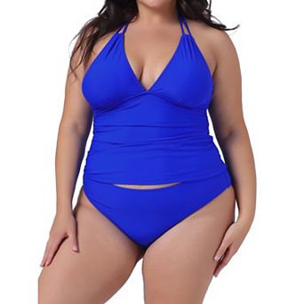 Women's Plus Size Tankini Swimsuit Two Piece Halter Swimdress Bathing Suits with Bikini Bottom Beach