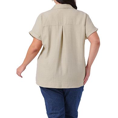 Plus Size Button Down Shirts for Women Short Sleeve Summer Causal Collared Tops with Chest Pocket