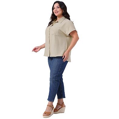 Plus Size Button Down Shirts for Women Short Sleeve Summer Causal Collared Tops with Chest Pocket