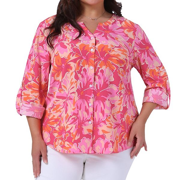 Women's Plus Size Tops Shirt Floral Pocket Button