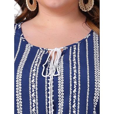 Plus Size Boho Tops for Women Floral V Neck Drawstring Short Sleeve Summer Blouse