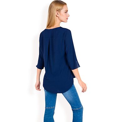 Women's Ruffle Front Blouse with 3/4 Split Sleeves