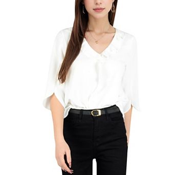 Women's Ruffle Front Blouse with 3/4 Split Sleeves