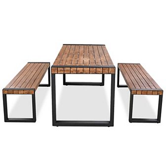 Merax 3 pc Outdoor Dining Table With 2 Benches
