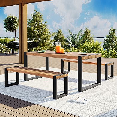 Merax 3-pieces Outdoor Dining Table With 2 Benches