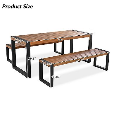 Merax 3-pieces Outdoor Dining Table With 2 Benches