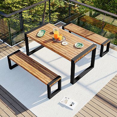 Merax 3-pieces Outdoor Dining Table With 2 Benches