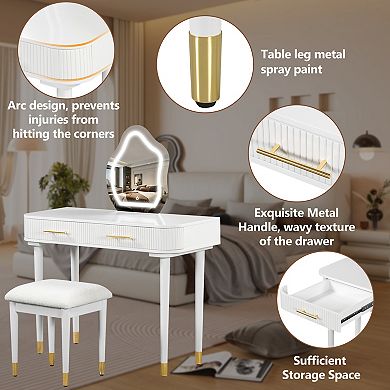 Merax 40" Modern Vanity Table Set with Mirror Touch Screen Lighted Mirror, Dressing Table and Stool