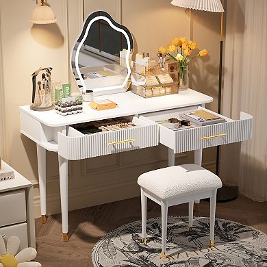Merax 40" Modern Vanity Table Set with Mirror Touch Screen Lighted Mirror, Dressing Table and Stool