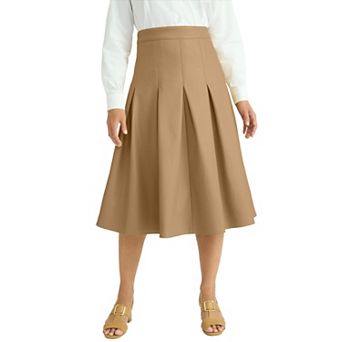 Jessica London Women's Plus Size Faux Leather Pleated Midi Skirt