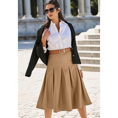 Jessica London Women's Plus Size Faux Leather Pleated Midi Skirt