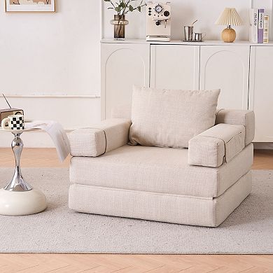 Unikome Modern Upholstered Tri-Fold Fold Armchair Single Sofa- Convertible Sleeper Bed Couch