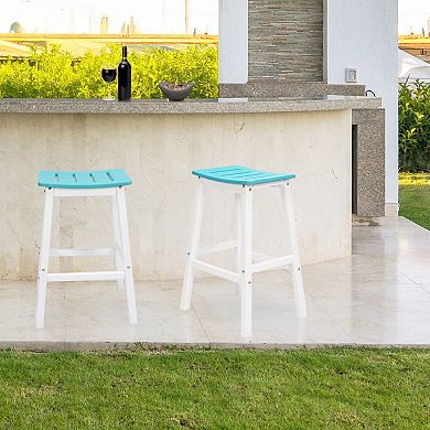 Aoodor Outdoor Bar Stools Set of 2, 28 Inch HDPE Patio Bar Saddle Stools
