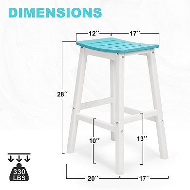 Aoodor Outdoor Bar Stools Set of 2, 28 Inch HDPE Patio Bar Saddle Stools