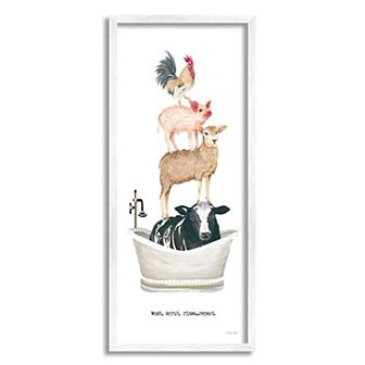Stupell Home Decor Wash Scrub Rinse Animals 13" x 30" Framed Wall Art