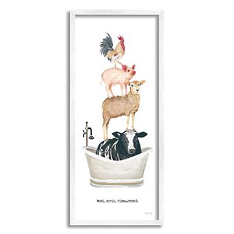 Stupell Home Decor Wash Scrub Rinse Animals 13" x 30" Framed Wall Art