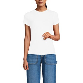Women's Lands' End Drapey Rib Fitted Short Sleeve Mini T-Shirt
