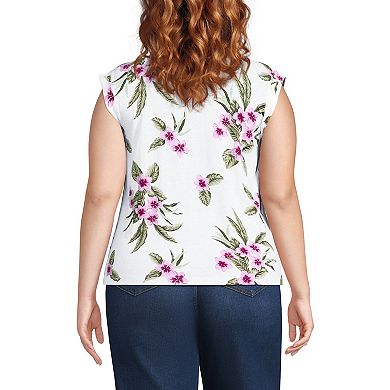 Plus Size Lands' End Cap Sleeve Gathered Shoulder Tee